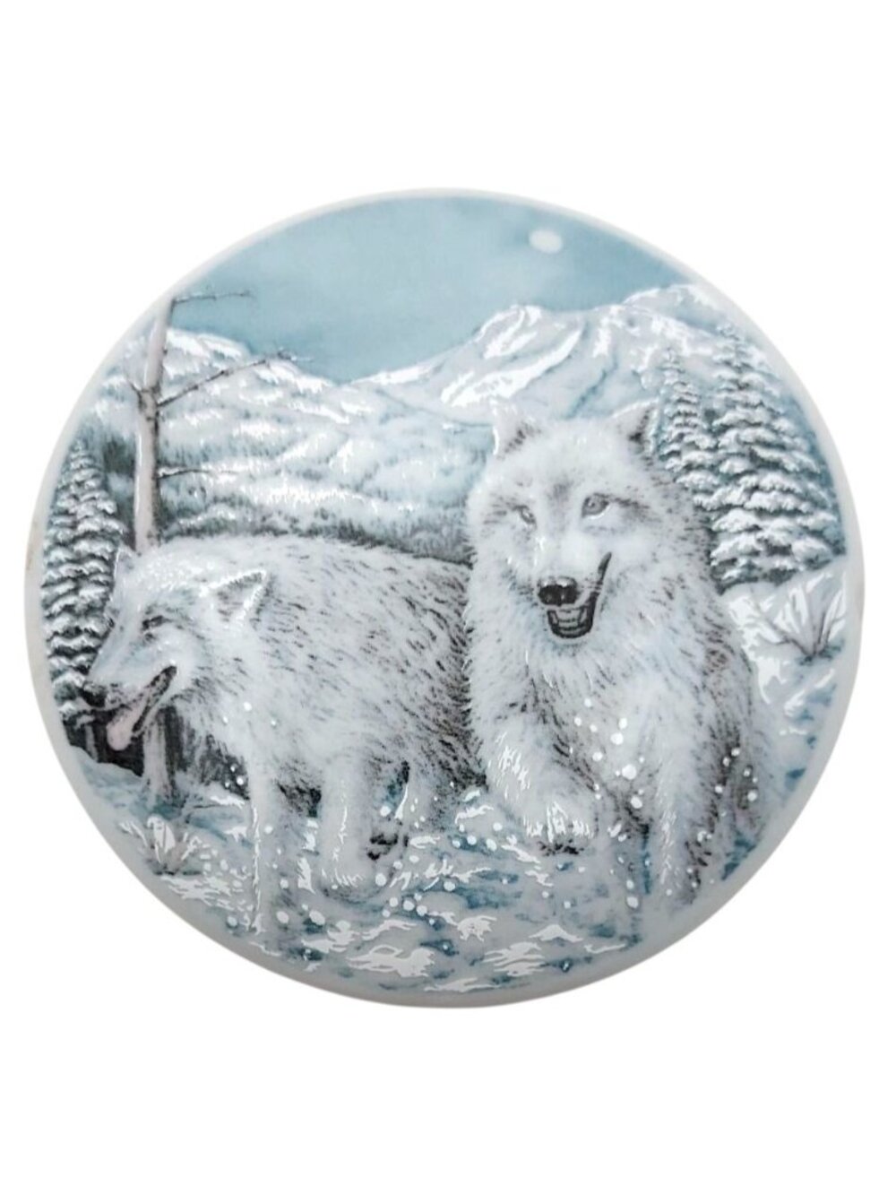 S Designs Winter Wolves Porcelain Round Trinket Dish w/ Lid Brewer Maine